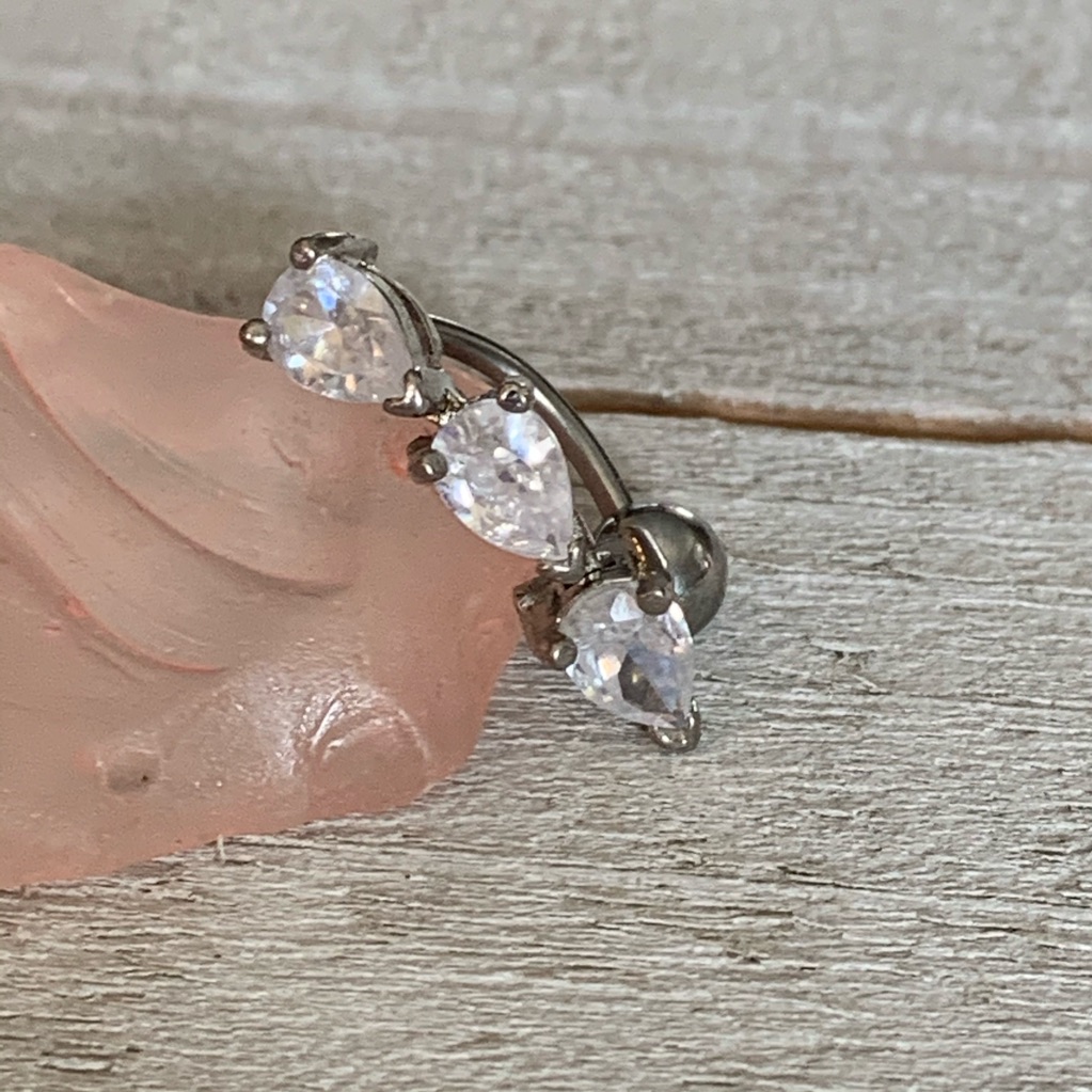 Clear Tear Drop Reverse Dangle Navel Ring 16g Belly Button Ring
